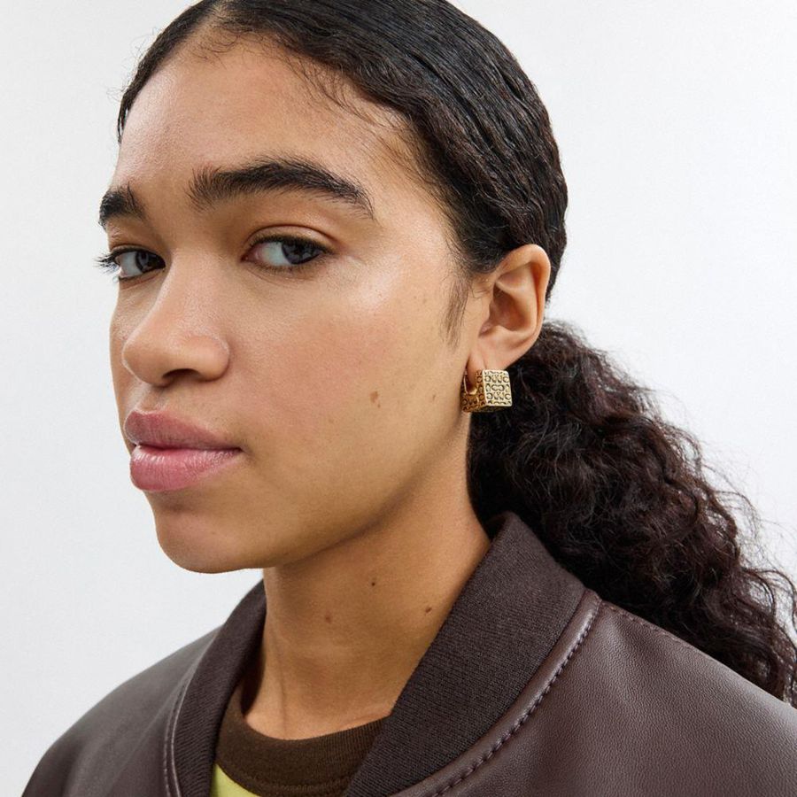 Jóias COACH Quilted Cube Earrings Feminino Douradas | 21930NIBJ