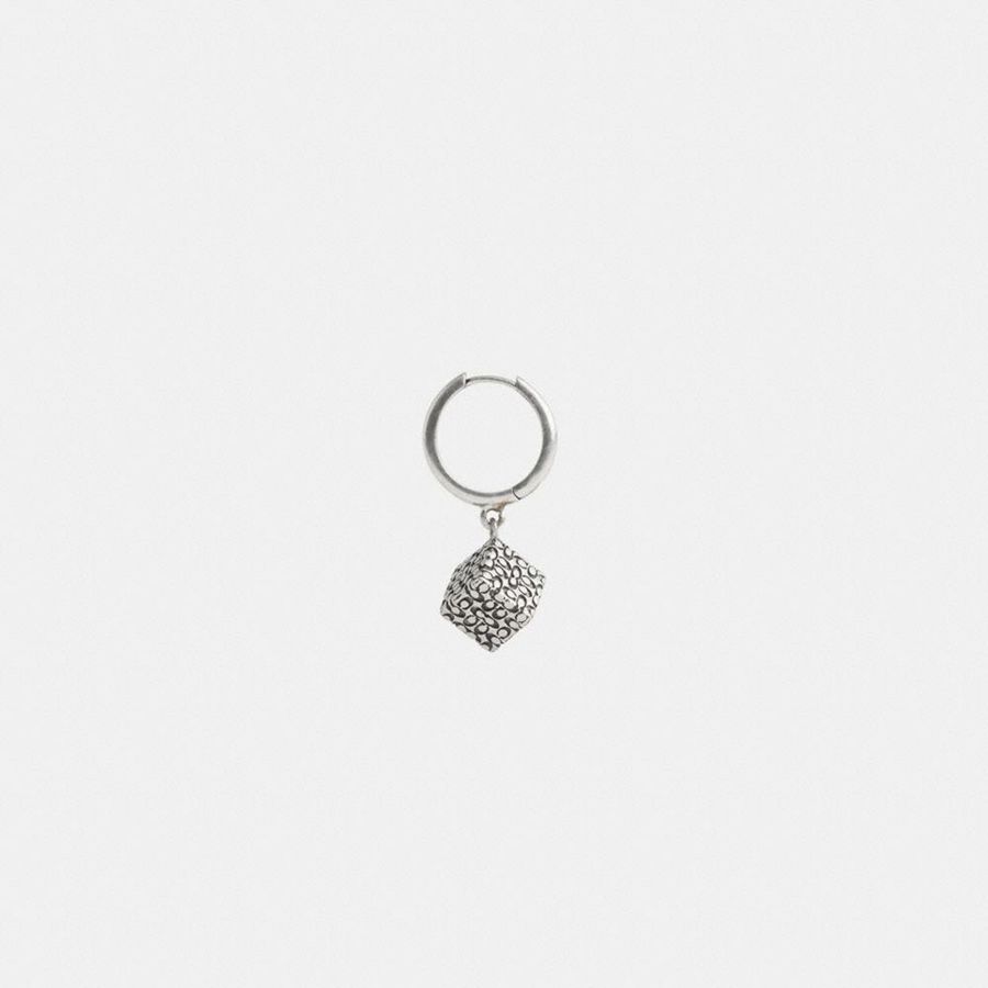 Jóias COACH Quilted Cube Huggie Earring Feminino Prateadas | 60745YJFG
