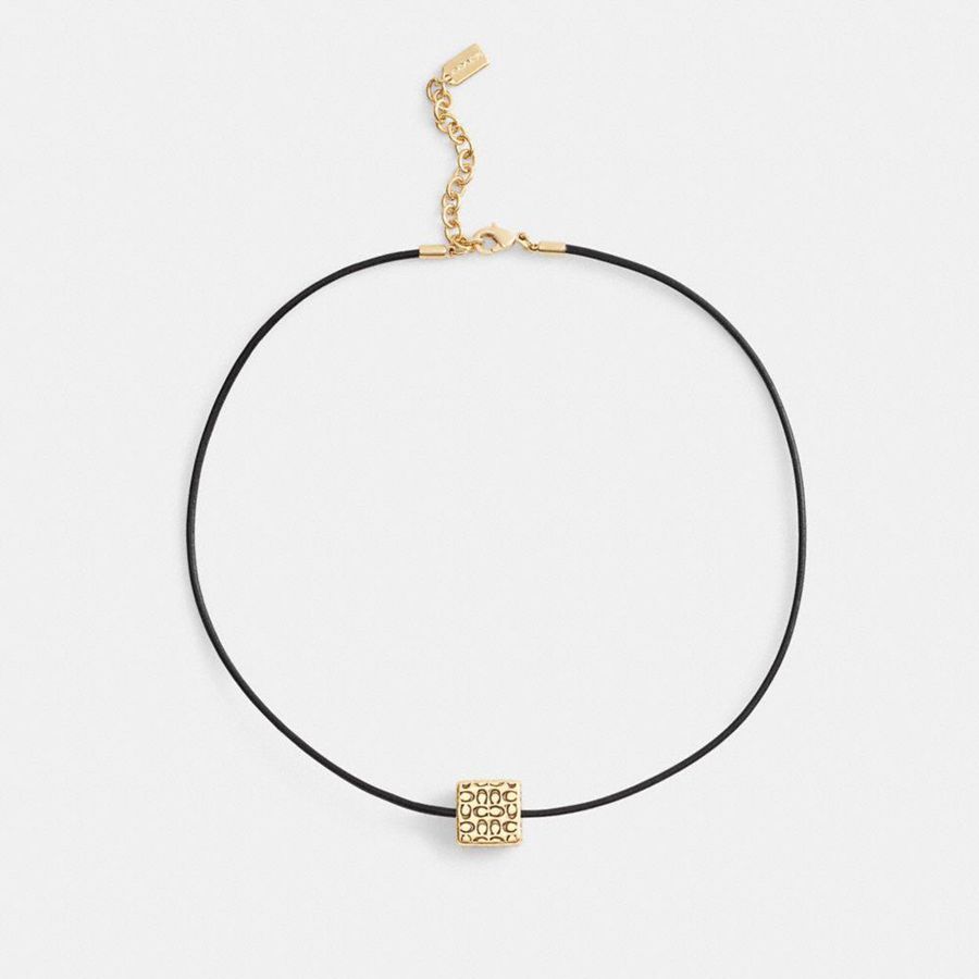Jóias COACH Quilted Cube Leather Pendant Necklace Feminino Pretas | 20657DELX