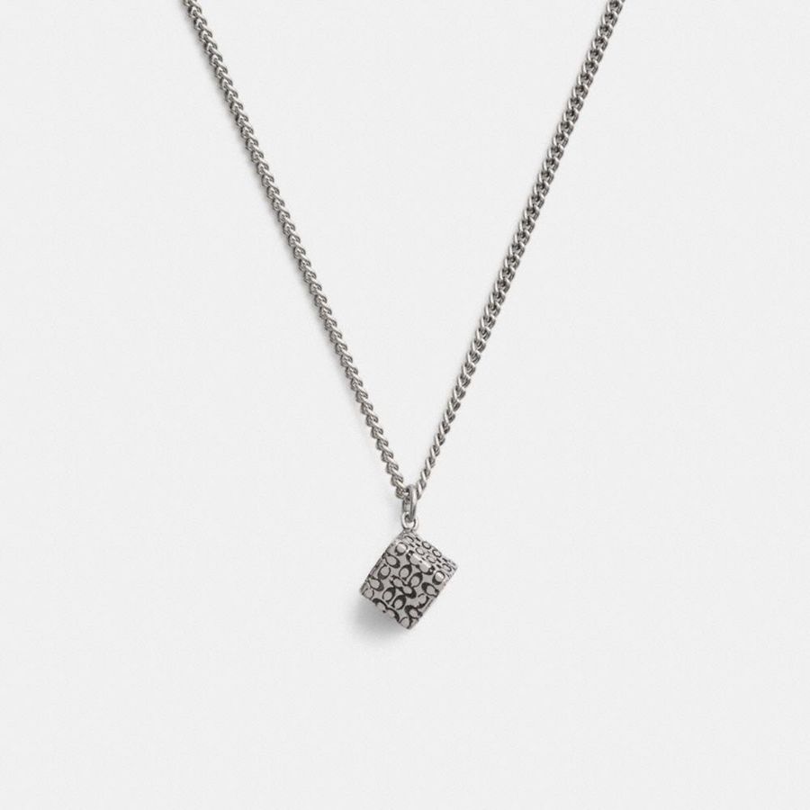Jóias COACH Quilted Cube Pendant Necklace Feminino Prateadas | 38062MGNB