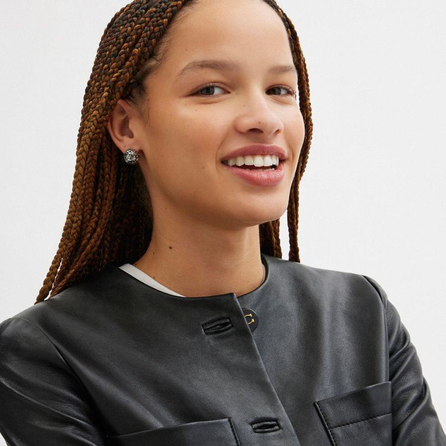 Jóias COACH Quilted Orb Earrings Feminino Prateadas | 06839PIMV