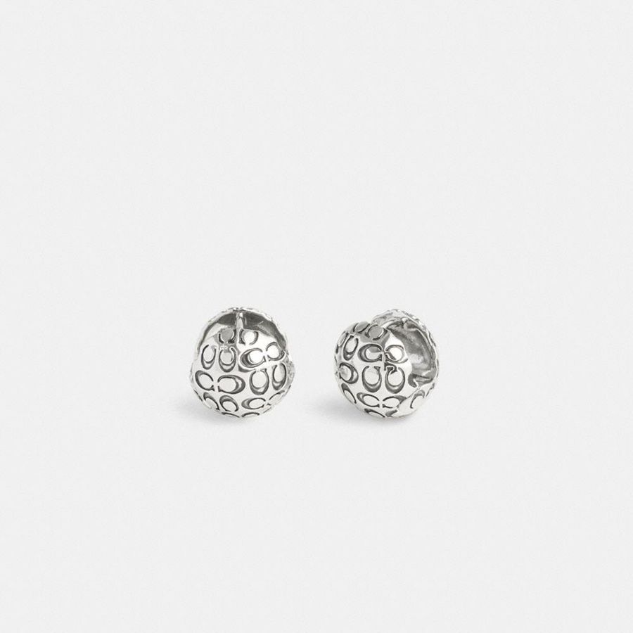 Jóias COACH Quilted Orb Earrings Feminino Prateadas | 06839PIMV