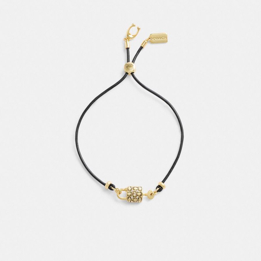 Jóias COACH Quilted Padlock Leather Slider Bracelet Feminino Pretas | 63819JGAE