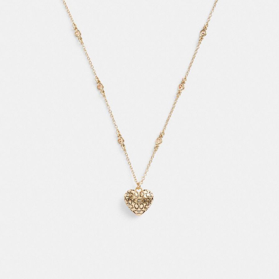 Jóias COACH Quilted Signature Heart Pendant Necklace Feminino Douradas | 89263HPGU