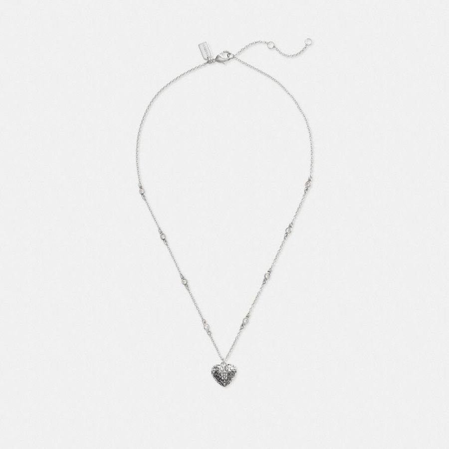 Jóias COACH Quilted Signature Heart Pendant Necklace Feminino Prateadas | 15824SBZD