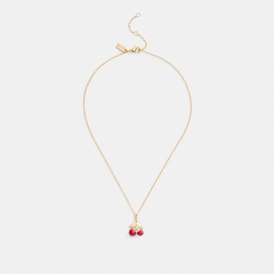 Jóias COACH Resin Cherry Pendant Necklace Feminino Douradas | 17450SPAT