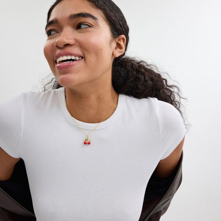 Jóias COACH Resin Cherry Pendant Necklace Feminino Douradas | 17450SPAT