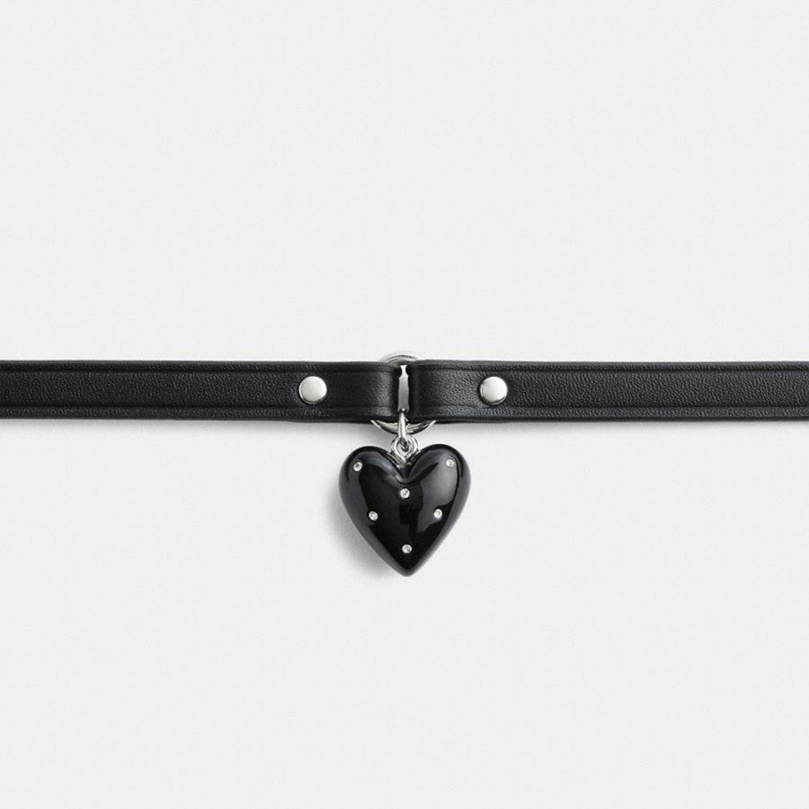 Jóias COACH Resin Heart Charm Leather Choker Feminino Pretas | 45918XCVB