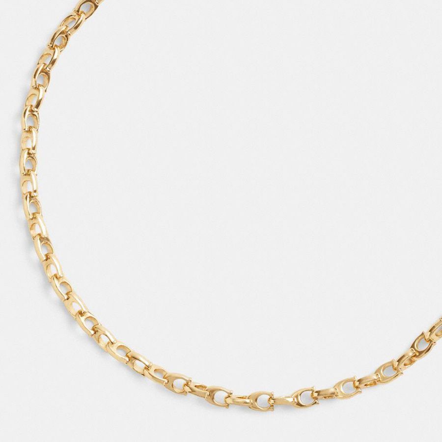 Jóias COACH Signature Chain Link Choker Necklace Feminino Douradas | 21745ZSCD