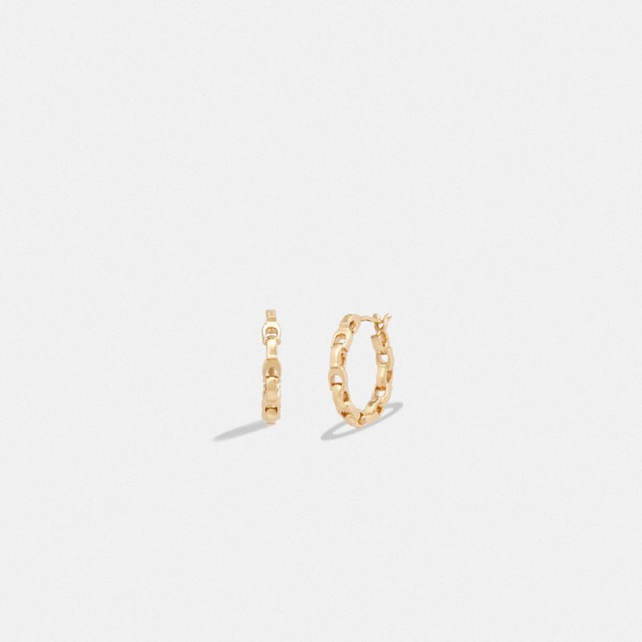 Jóias COACH Signature Chain Small Hoop Earrings Feminino Douradas | 17942QFLO