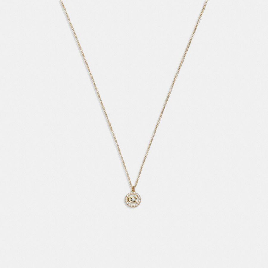 Jóias COACH Signature Crystal Pearl Pendant Necklace Feminino Douradas | 67309NADQ
