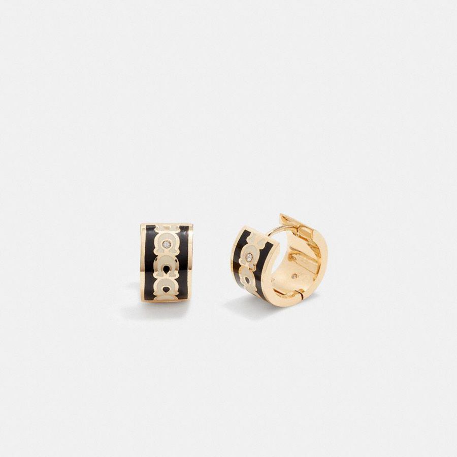 Jóias COACH Signature Enamel Hoop Earrings Feminino Douradas | 09634HYGO