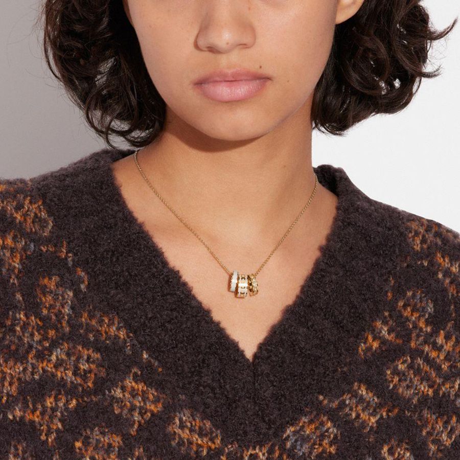 Jóias COACH Signature Enamel Necklace Feminino Douradas | 04319RFDW