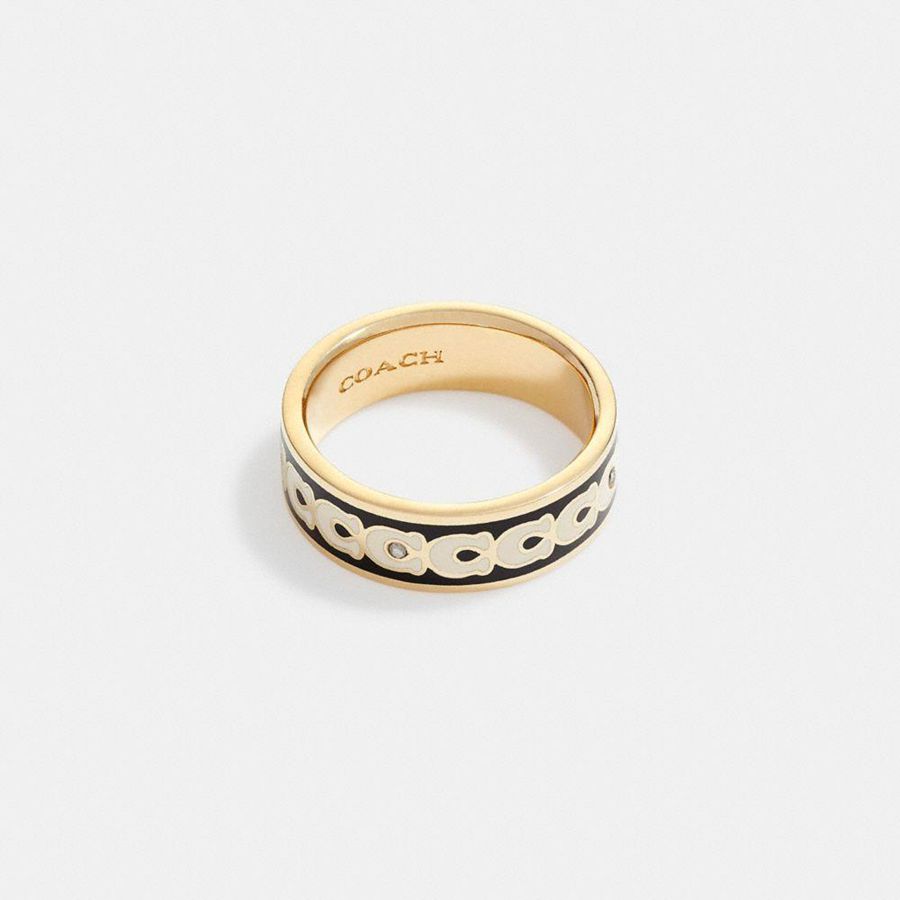 Jóias COACH Signature Enamel Ring Feminino Douradas | 14603STEZ