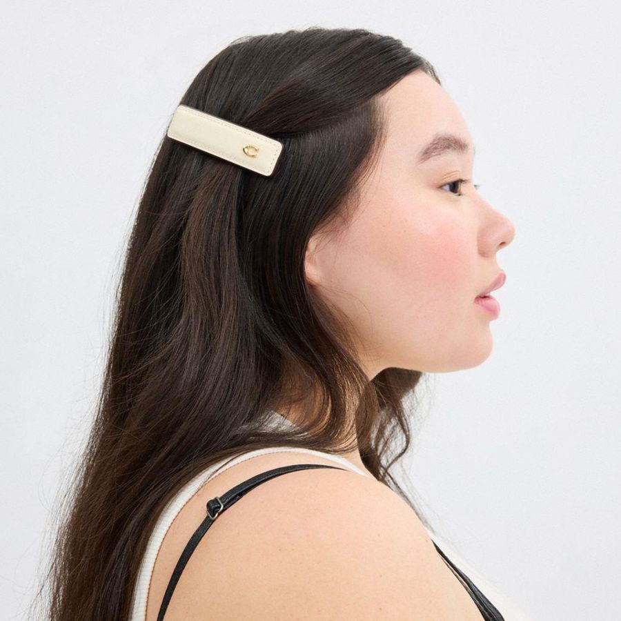 Jóias COACH Signature Leather Barrette Feminino Branco | 70285TYCU