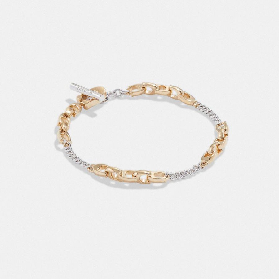 Jóias COACH Signature Mixed Chain Bracelet Feminino Douradas | 25706NBPD