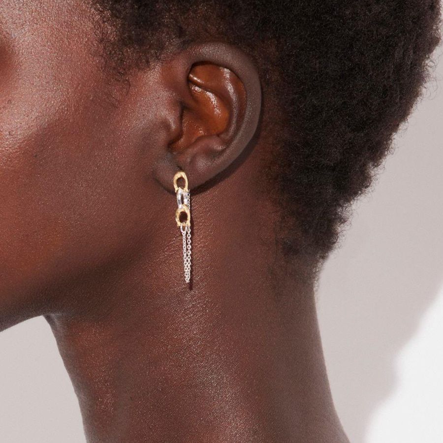 Jóias COACH Signature Mixed Chain Drop Earrings Feminino Prateadas | 51687ONTK