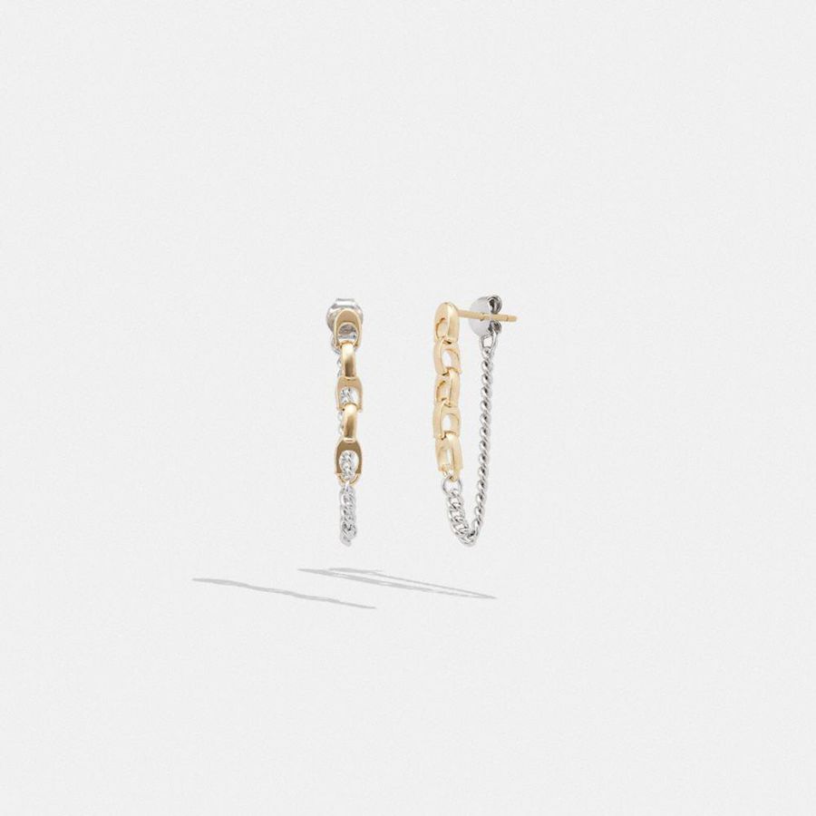 Jóias COACH Signature Mixed Chain Drop Earrings Feminino Prateadas | 51687ONTK