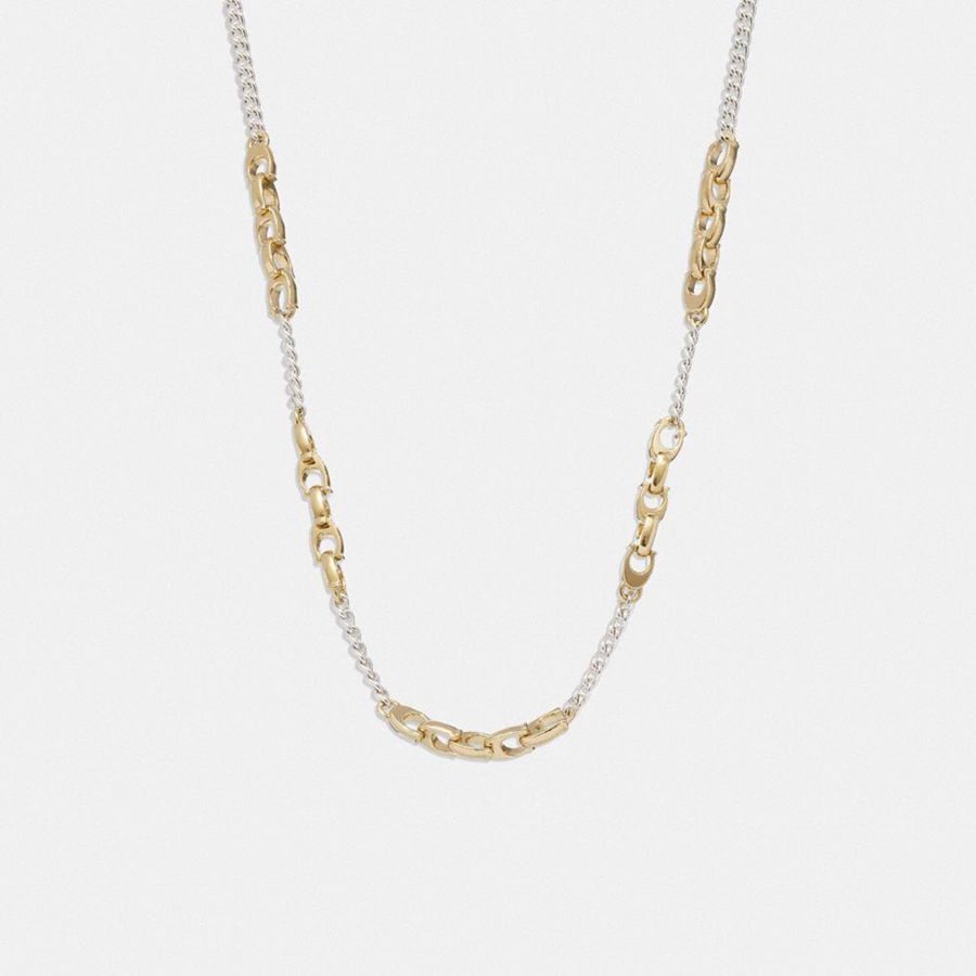 Jóias COACH Signature Mixed Chain Necklace Feminino Prateadas | 50738EXGB
