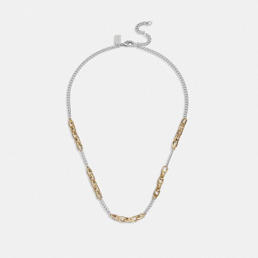 Jóias COACH Signature Mixed Chain Necklace Feminino Prateadas | 50738EXGB