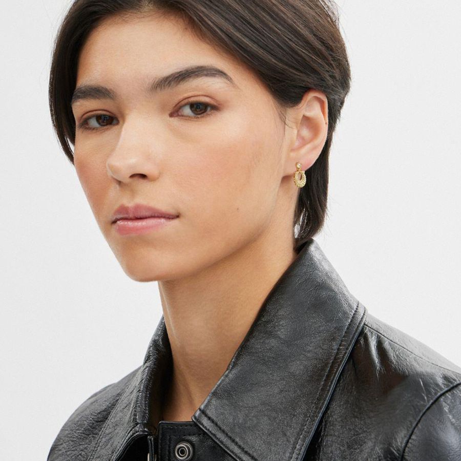 Jóias COACH Signature Pavé Earrings Feminino Douradas | 03962RCGS
