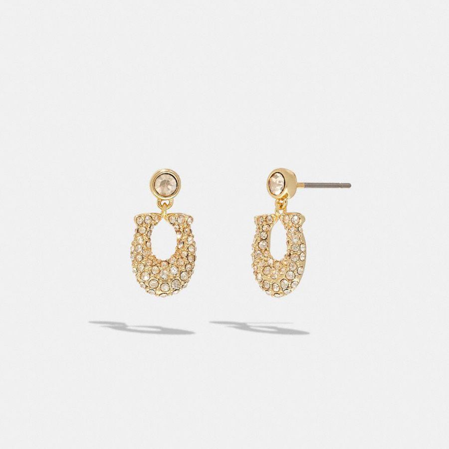 Jóias COACH Signature Pavé Earrings Feminino Douradas | 03962RCGS