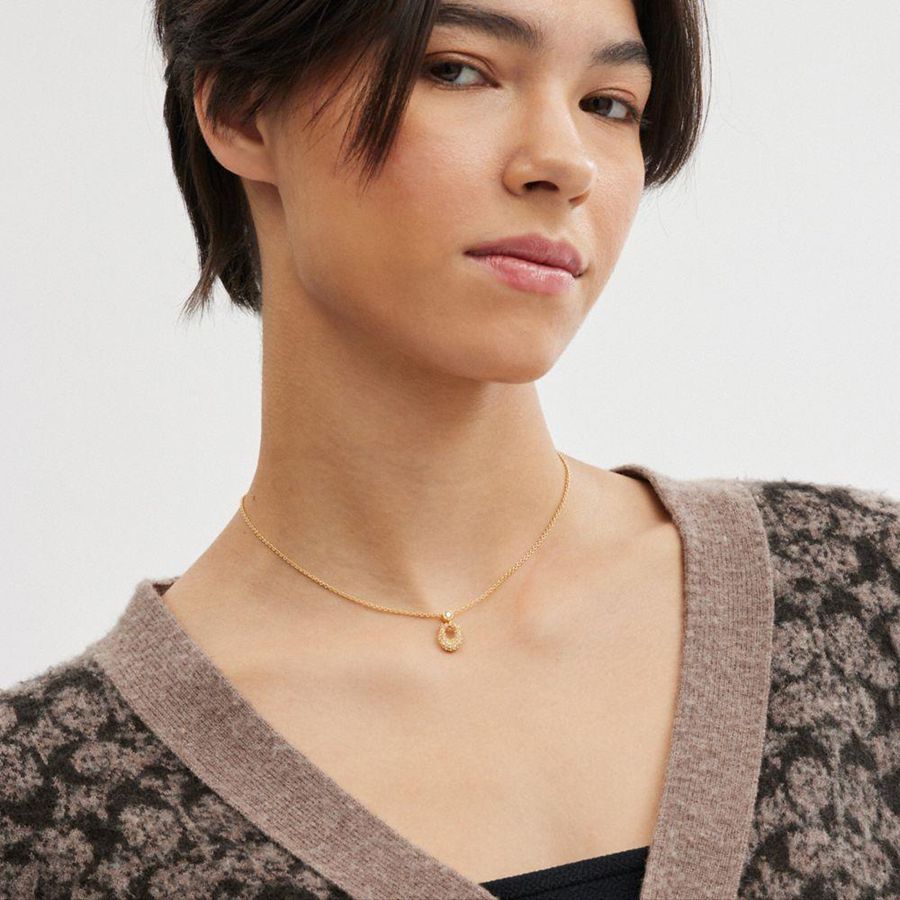 Jóias COACH Signature Pavé Necklace Feminino Douradas | 23465ECLR
