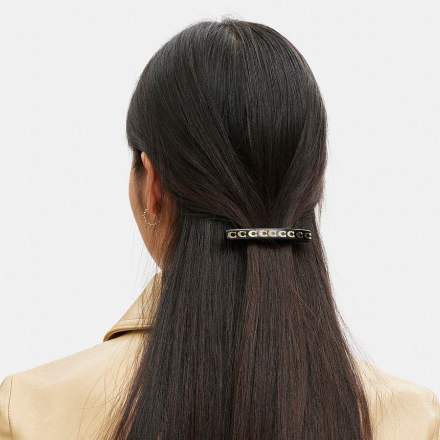 Jóias COACH Signature Resin Thin Hair Barrette Feminino Pretas | 78453EWSJ