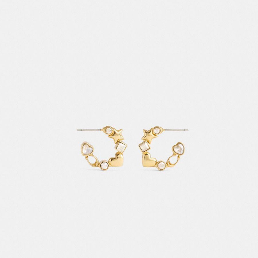 Jóias COACH Star Heart Mix Huggie Earrings Feminino Douradas | 45726QFIJ