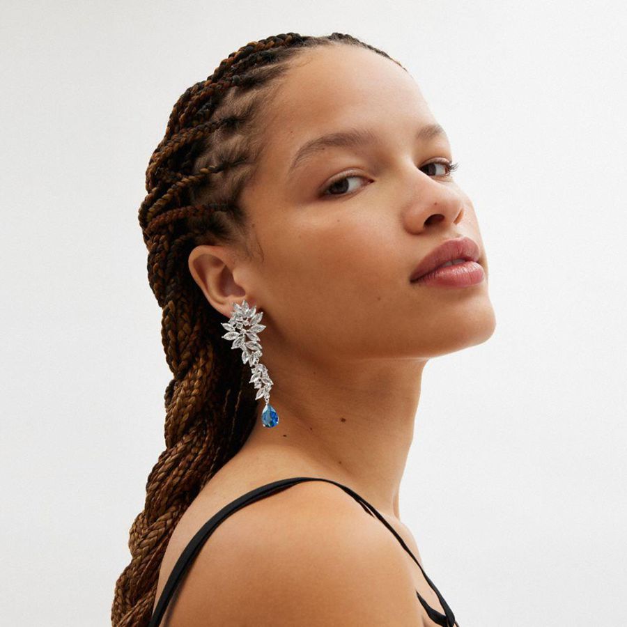 Jóias COACH Statement Crystal Single Earring Feminino Prateadas | 98175PYTU