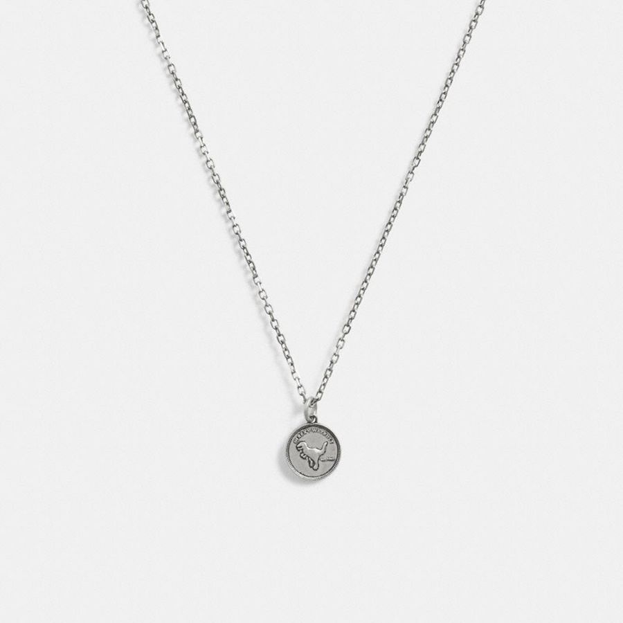 Jóias COACH Sterling Coin Pendant Necklace Masculino Prateadas | 57329YGAW