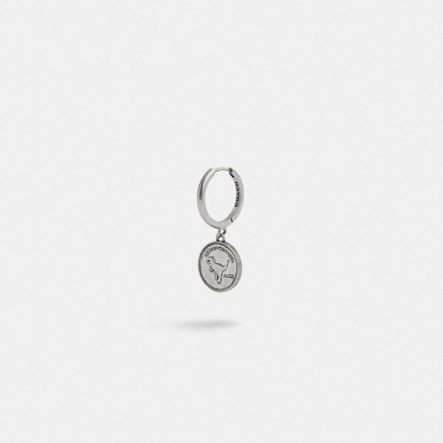 Jóias COACH Sterling Coin Single Huggie Earring Masculino Prateadas | 02931OWEF