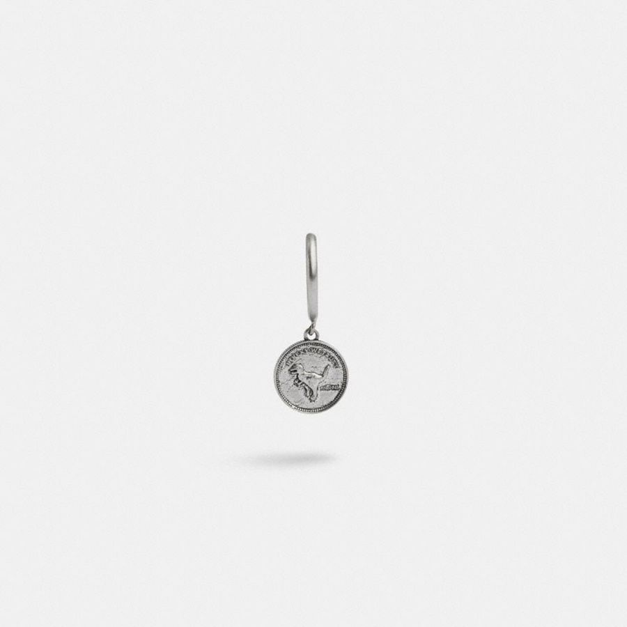 Jóias COACH Sterling Coin Single Huggie Earring Masculino Prateadas | 02931OWEF