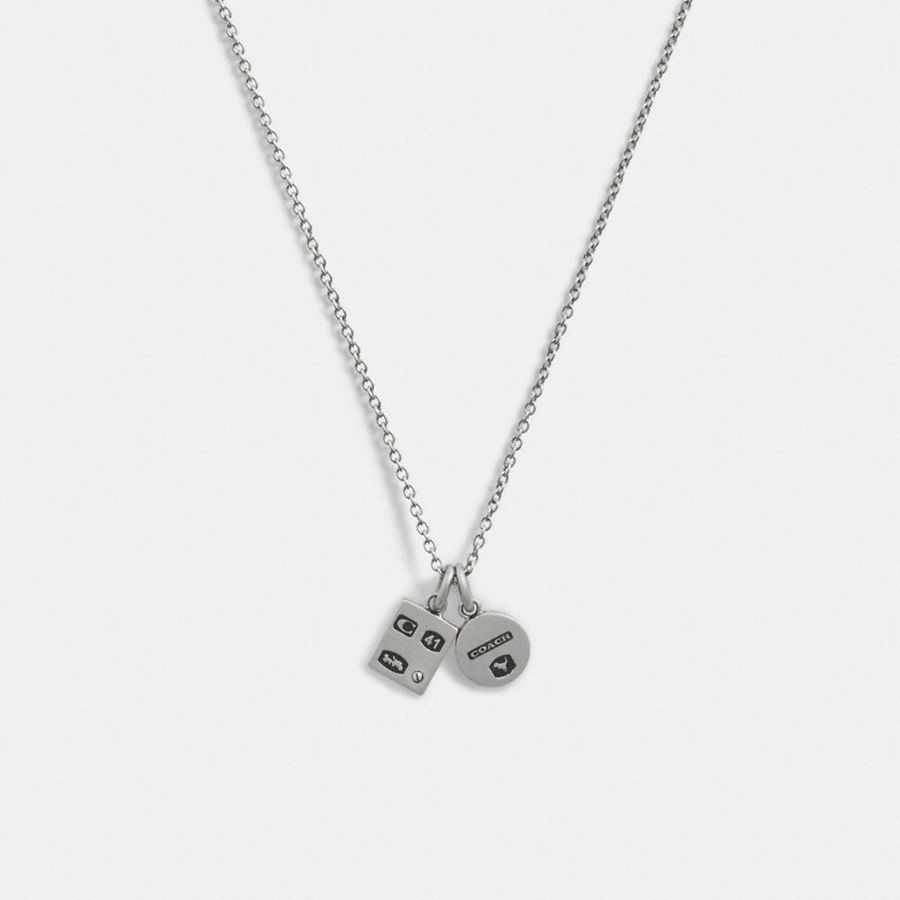 Jóias COACH Sterling Double Charm Long Pendant Necklace Masculino Prateadas | 75069FNQH