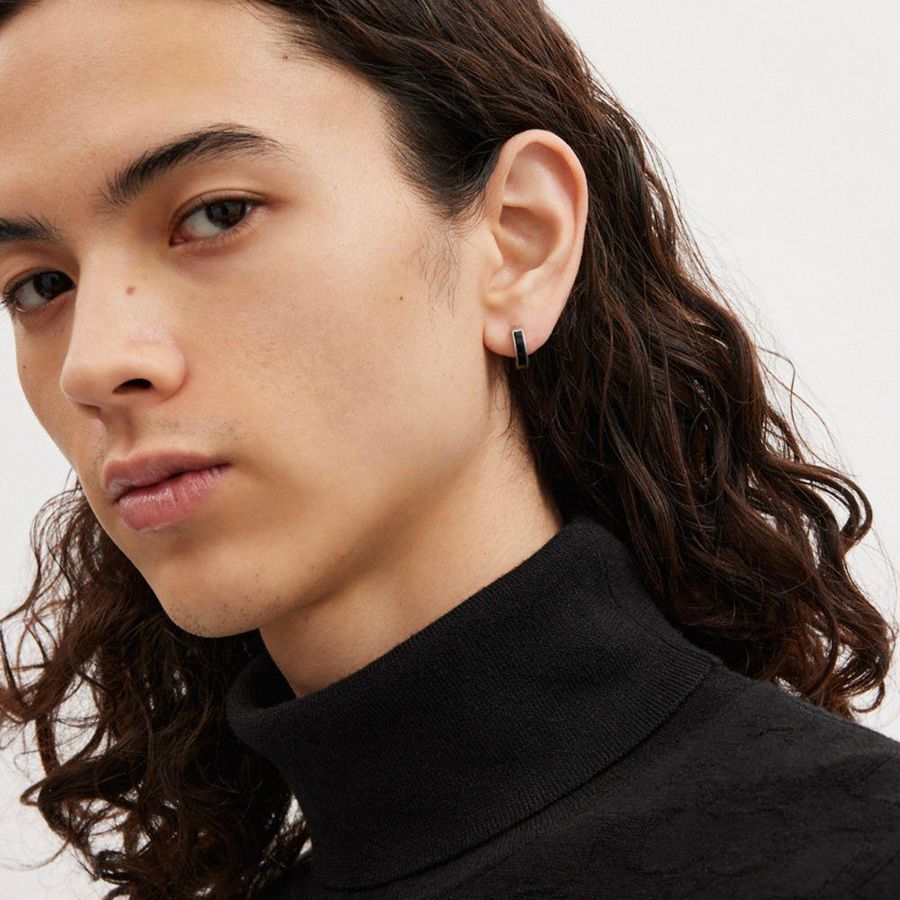 Jóias COACH Sterling Hoop Earring Masculino Prateadas | 30418RGYZ