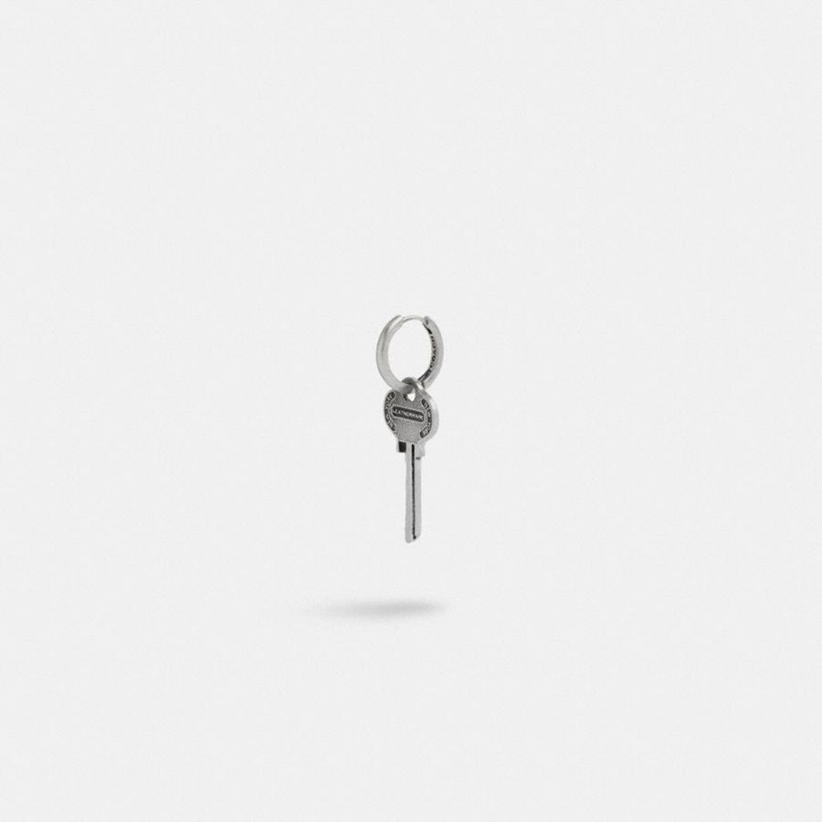 Jóias COACH Sterling Key Single Huggie Earring Masculino Prateadas | 74905BWVG