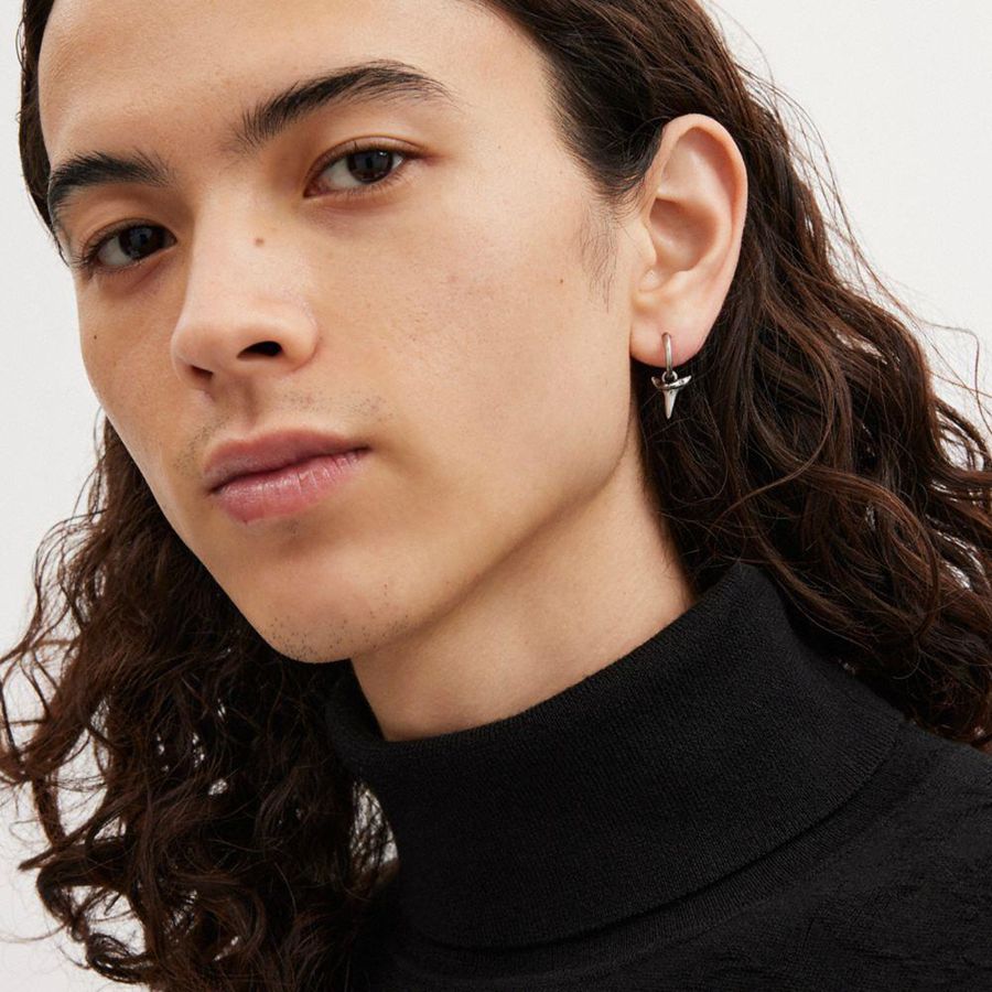 Jóias COACH Sterling Shark Tooth Single Huggie Earring Masculino Prateadas | 07613LPXO