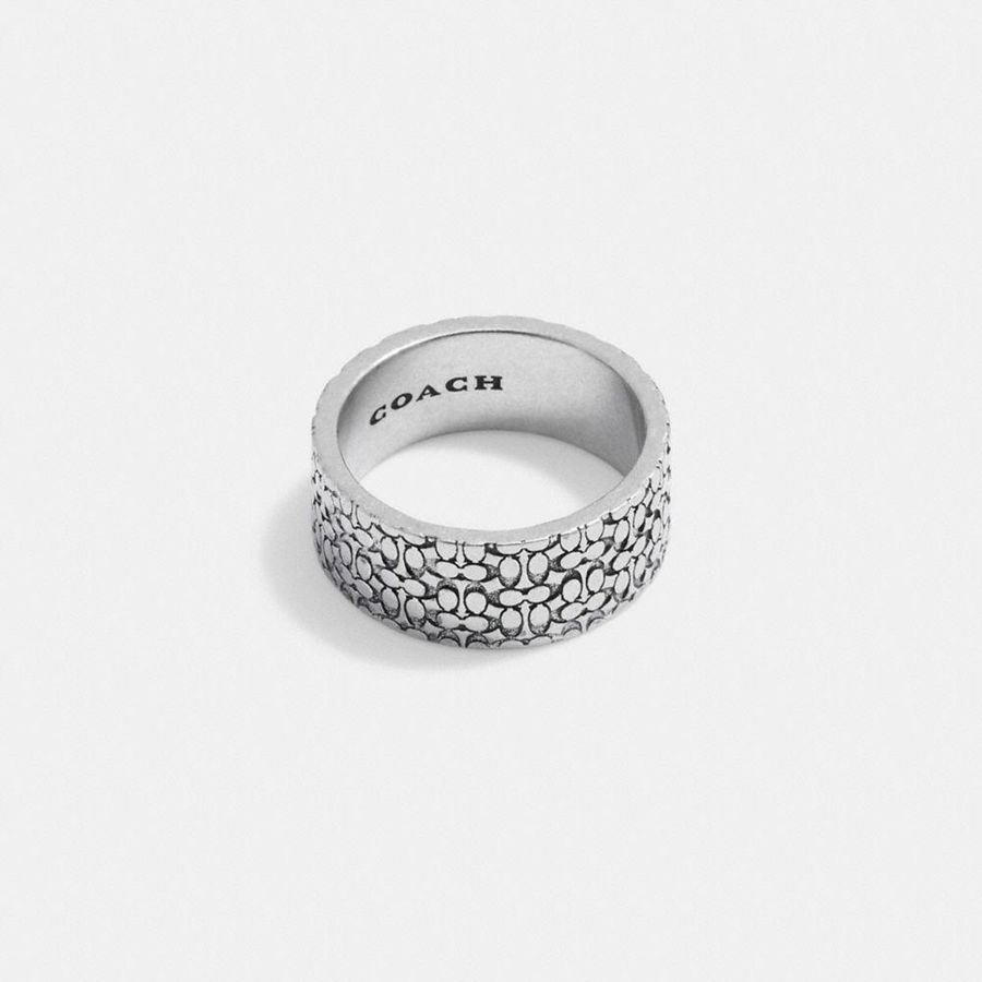 Jóias COACH Sterling Signature Ring Masculino Prateadas | 38916SQLU