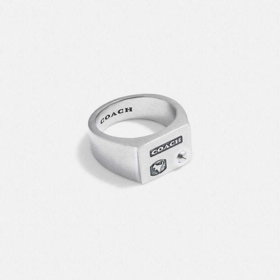 Jóias COACH Sterling Signet Ring Masculino Prateadas | 59684GYSE