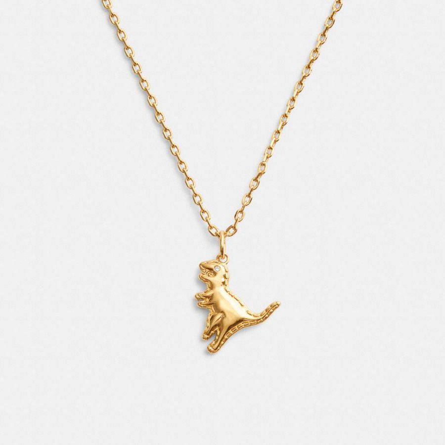 Jóias COACH Stitched Rexy Pendant Necklace Feminino Douradas | 27901ERIQ