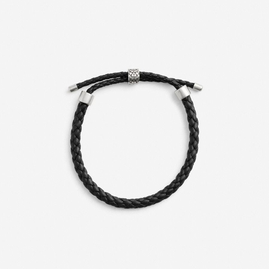 Jóias COACH Thick Braided Leather Bracelet Masculino Pretas | 94085IHRX