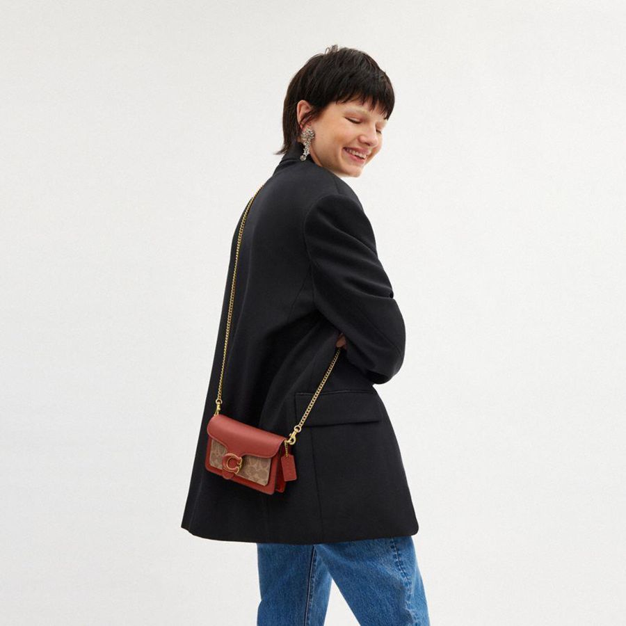 Kuplung Táskák COACH Tabby Crossbody Wristlet In Signature Canvas Feminino Marrom | 37681WTRP