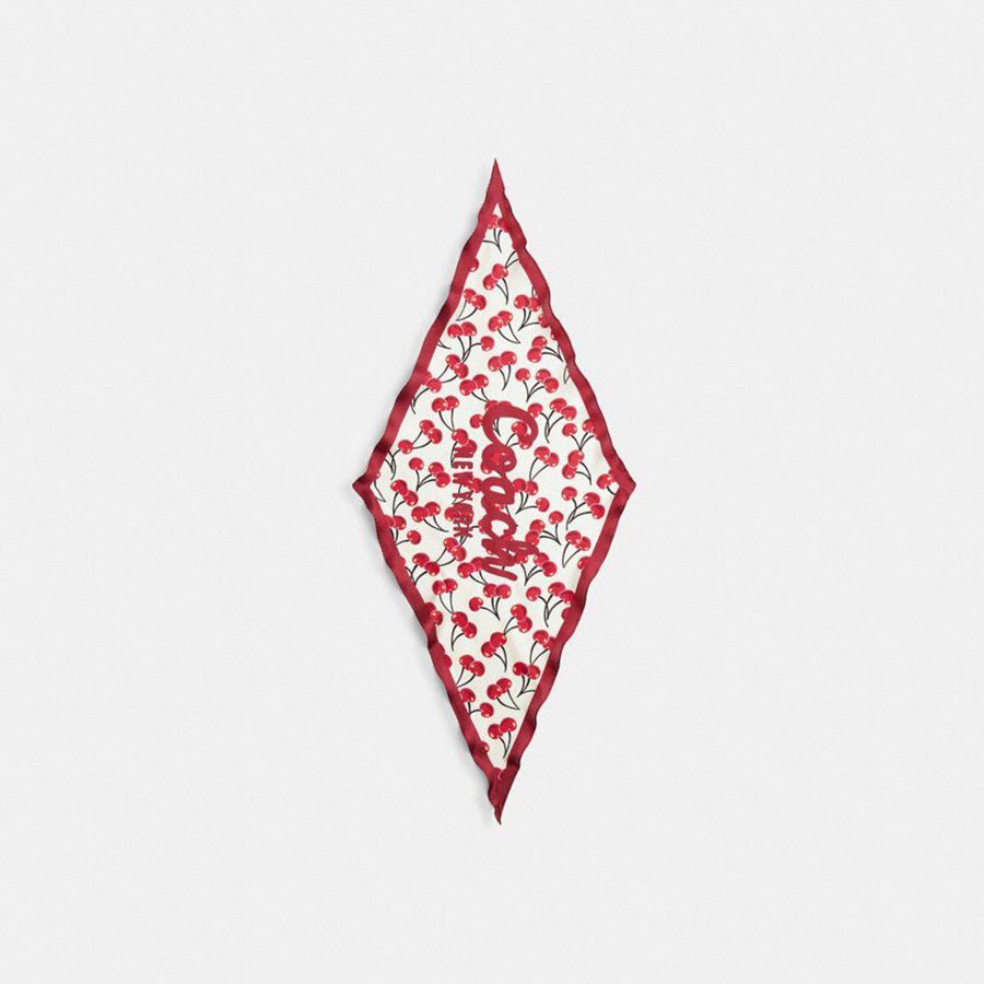 Lenço COACH Cursive Coach Script Cherry Swirl Print Silk Diamond Feminino Vermelhas | 59364HBCY