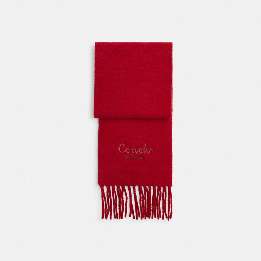 Lenço COACH New Year Oversized Muffler With Embroidered Coach Snake Script Feminino Vermelhas | 01438ADCN