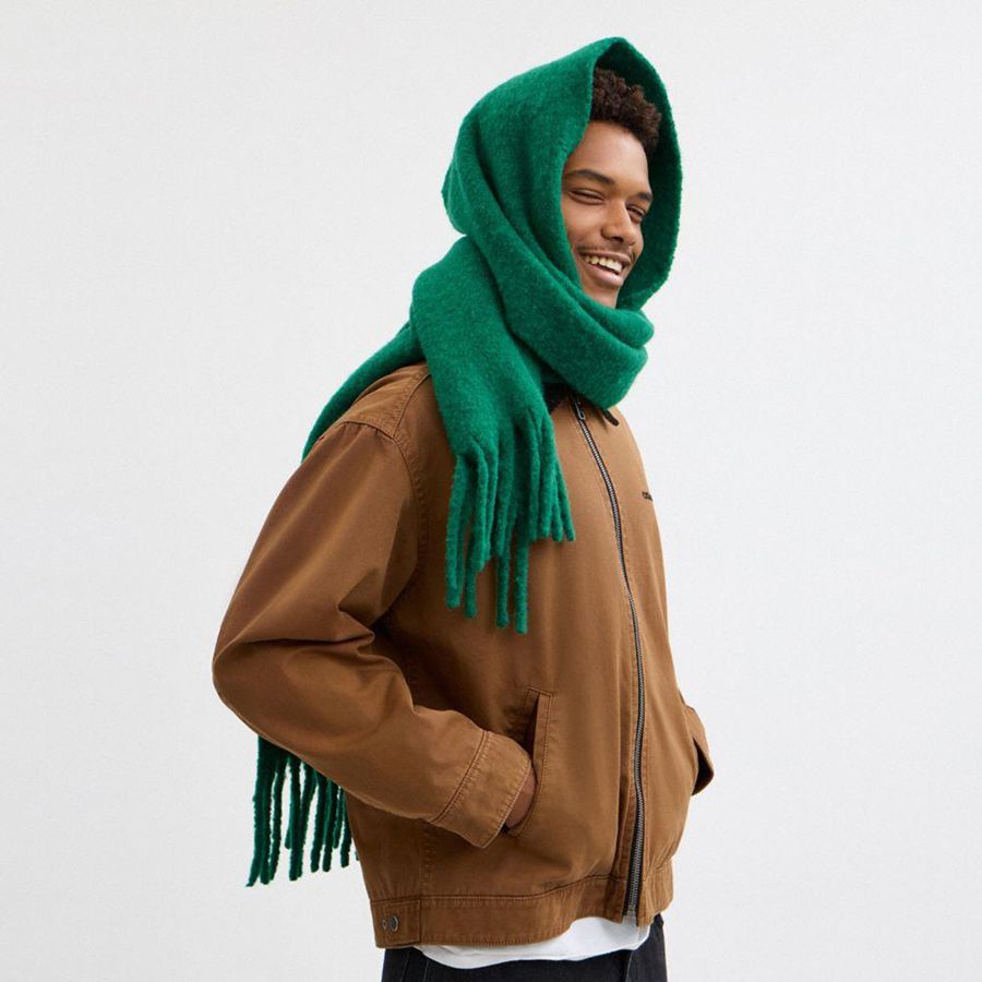 Lenço COACH Oversized Muffler With Leather Patch Feminino Verdes | 37406ADJV