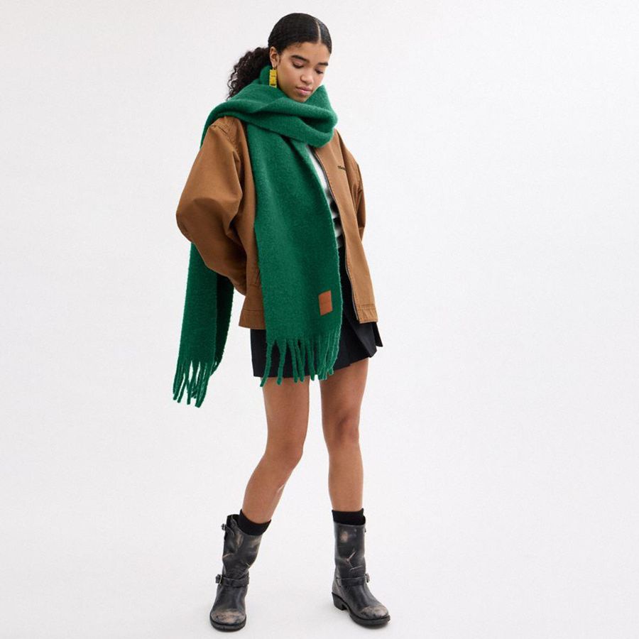 Lenço COACH Oversized Muffler With Leather Patch Feminino Verdes | 37406ADJV