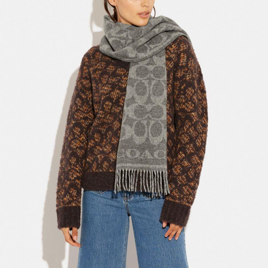 Lenço COACH Reversible Signature Cashmere Muffler Feminino Cinzentas | 92486XDQR