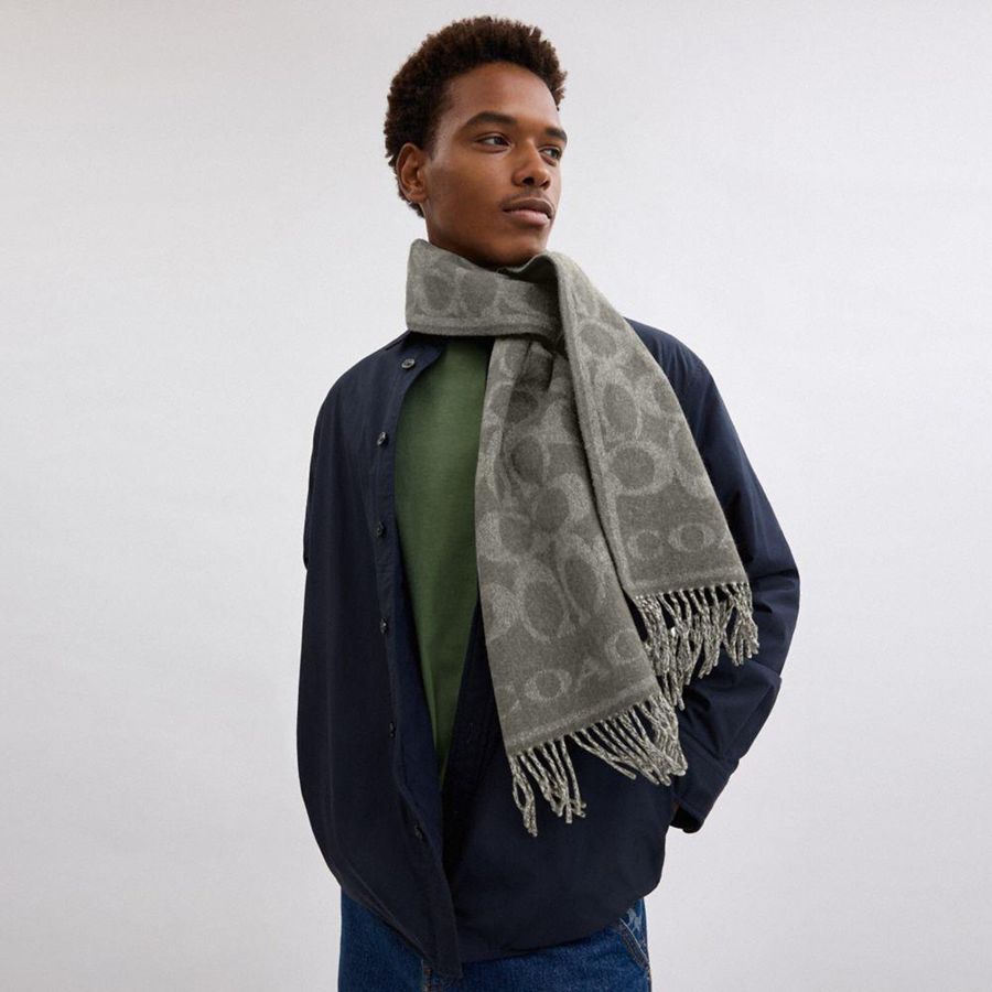 Lenço COACH Reversible Signature Cashmere Muffler Feminino Cinzentas | 92486XDQR