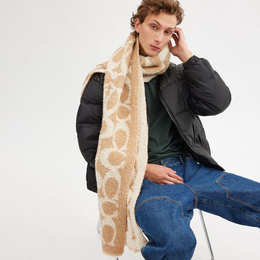 Lenço COACH Signature Woven Muffler Feminino Marrom | 12657LPWR