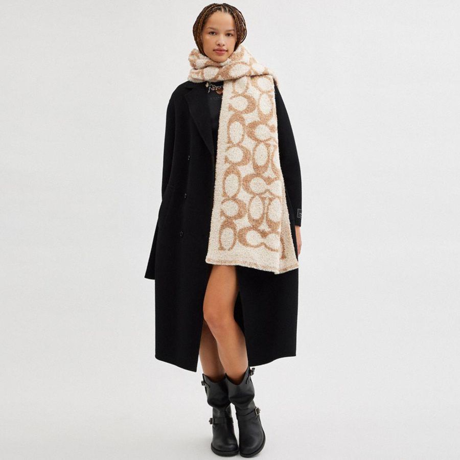 Lenço COACH Signature Woven Muffler Masculino Marrom | 60219NUQV